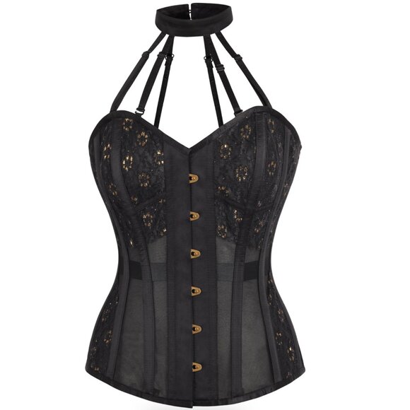 NWT Black Mesh Overbust Lingerie Corset - Picture 3 of 8